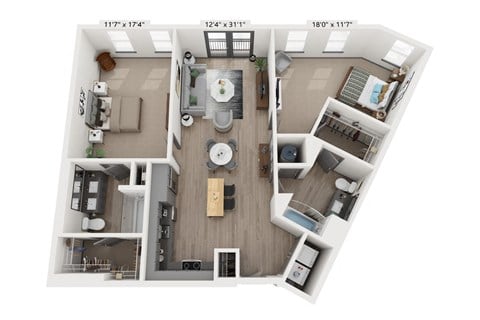Floor plan for 2 beds, 2 baths, 1218 sqft